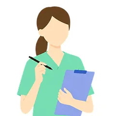 クリップボードを持つ緑の服の女性のイラスト
