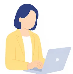 ノートPCに向かう黄色い服の女性のイラスト